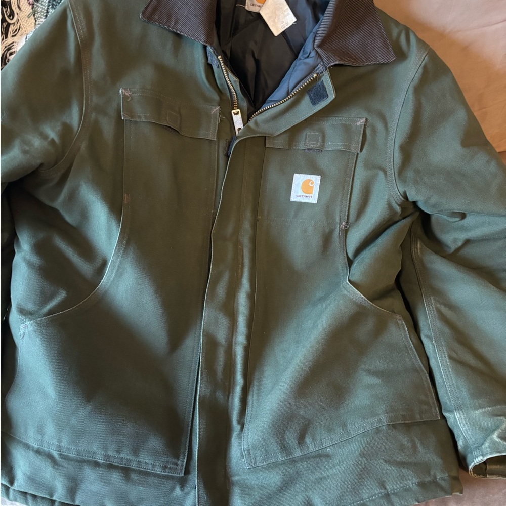 Rare Carhartt Firm Duck Arctic Traditional Coat Quilted CQ184 Green in Size 46.